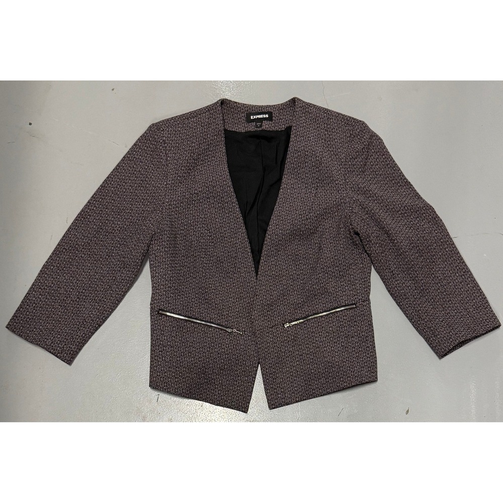 Express Womens Purple Textured Open Front Collarless Blazer Jacket Size 12
